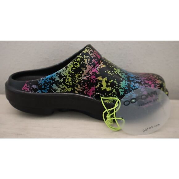 OOFOS Women's Sz 39 US 8 Black Multicolor Splatter OOFOAM Slip-On Clogs - Picture 12 of 15